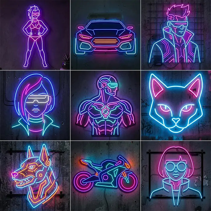 LED-kylttisetti Neon Cyberpunk – scifi-neonaiheita pelisisustukseen