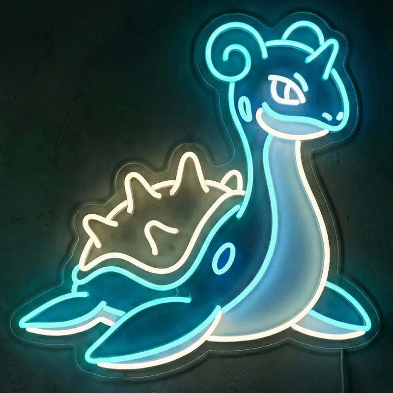 Lapras Pokémon Neon LED Schild 12V – Wasser-Pokémon Wanddeko in Blau