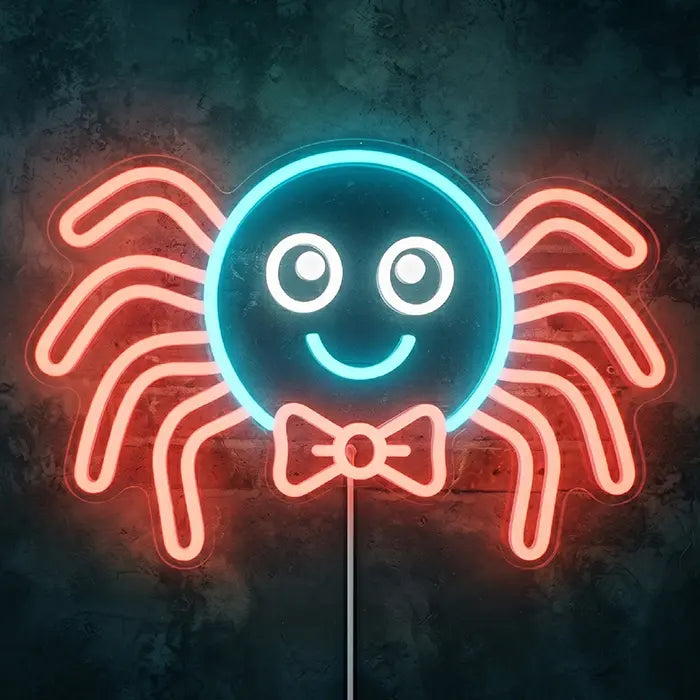 Süße Spinne Neon LED Schild – Dimmbar mit Fernbedienung | Kinderzimmer Halloween Deko