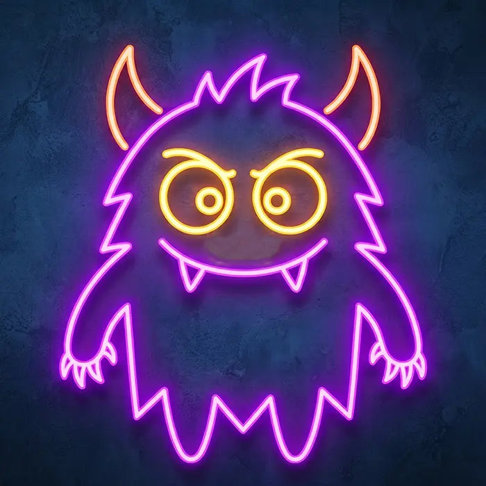 Fussel-Monster Neon LED Schild – Dimmbar mit Fernbedienung | Monster Kinderzimmer Deko