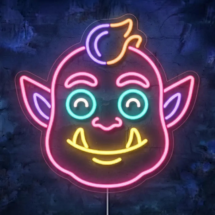 Freundlicher Ork Neon LED Schild – Dimmbar, USB oder 12V | Monster Kinderzimmer Deko
