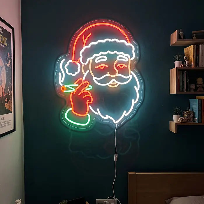 Stoner Santa Neon LED Sign – Dimmable with Remote | Funny Christmas Decor