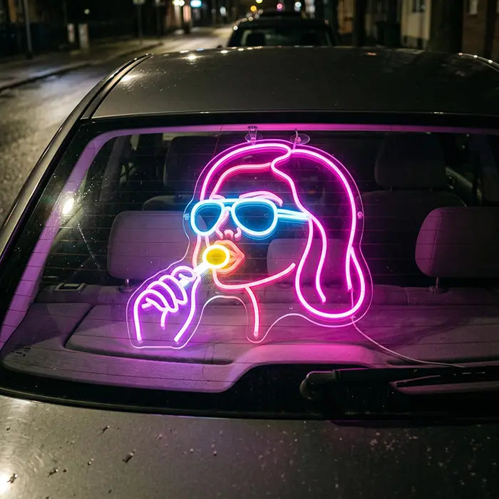 Girl with Lollipop Neon LED Sign – Dimmable with Remote | Pop Art Wall Decor