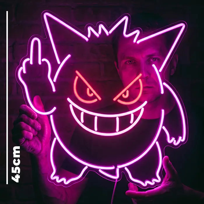 Gengar Mittelfinger Neon Pokémon  LED Schild – USB Leuchtschild | Gamer Wanddeko