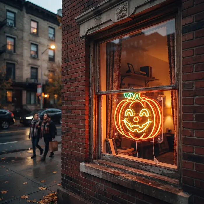 Glücklicher Halloween Kürbis Neon LED Schild – Dimmbar mit Fernbedienung | Halloween Deko