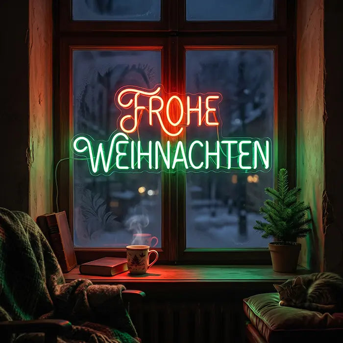 "Frohe Weihnachten" in Rot-Grün Style XL 55cm (12V)
