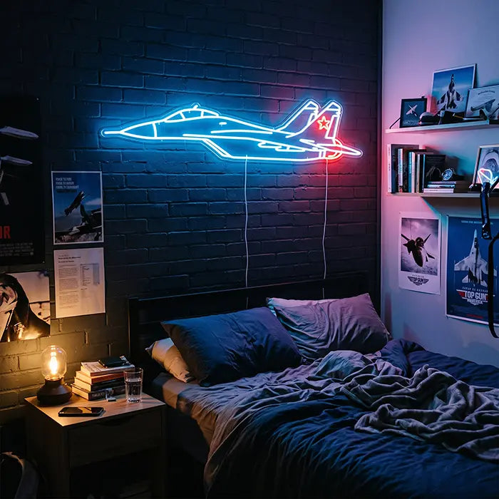 MiG-29 Fighter Jet Set Neon LED Sign – 4 Designs, Dimmable | Aviation Decor