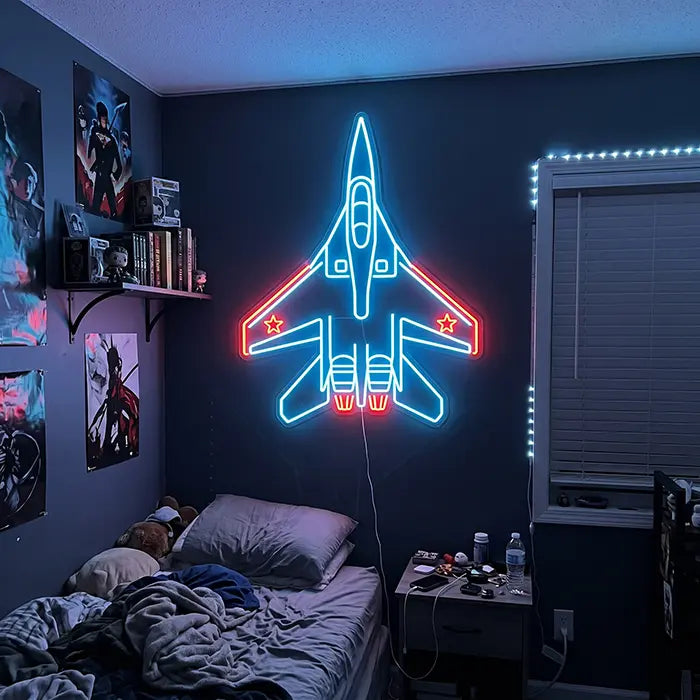 MiG-29 Fighter Jet Set Neon LED Sign – 4 Designs, Dimmable | Aviation Decor