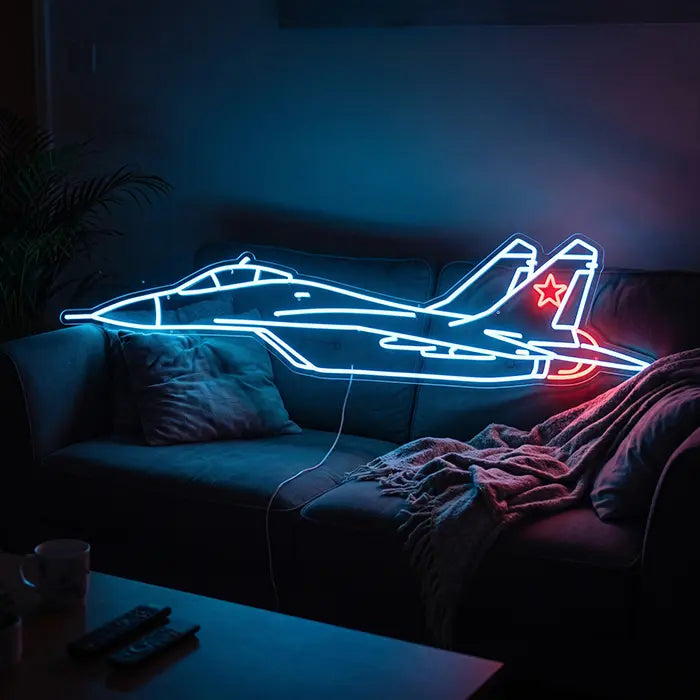 MiG-29 Fighter Jet Set Neon LED Sign – 4 Designs, Dimmable | Aviation Decor