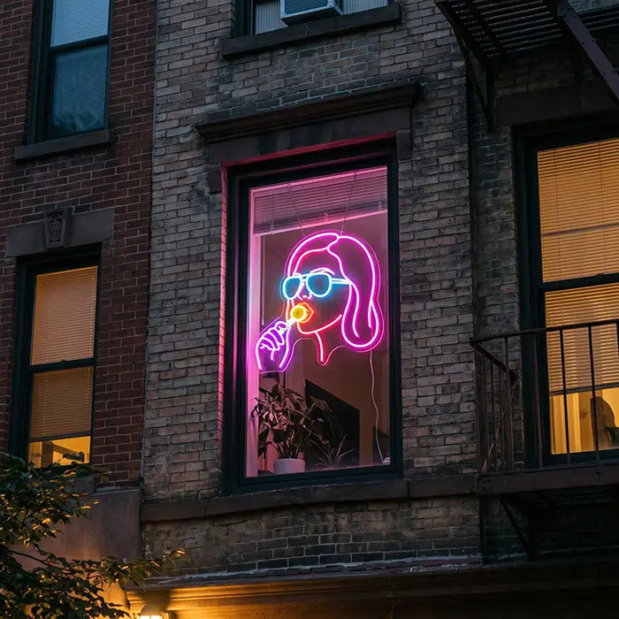 Girl with Lollipop Neon LED Sign – Dimmable with Remote | Pop Art Wall Decor