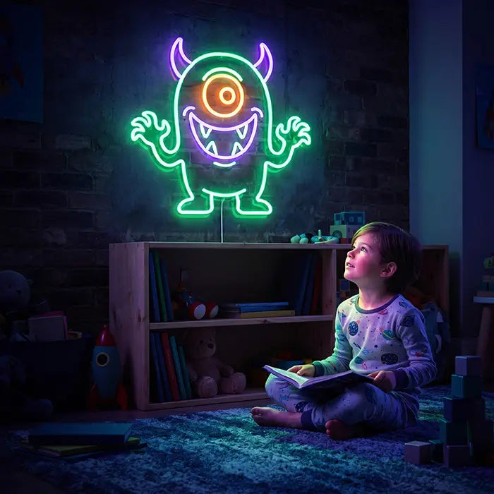 Monster Bob Neon LED Schild – Dimmbar mit Fernbedienung | Monster Kinderzimmer Deko