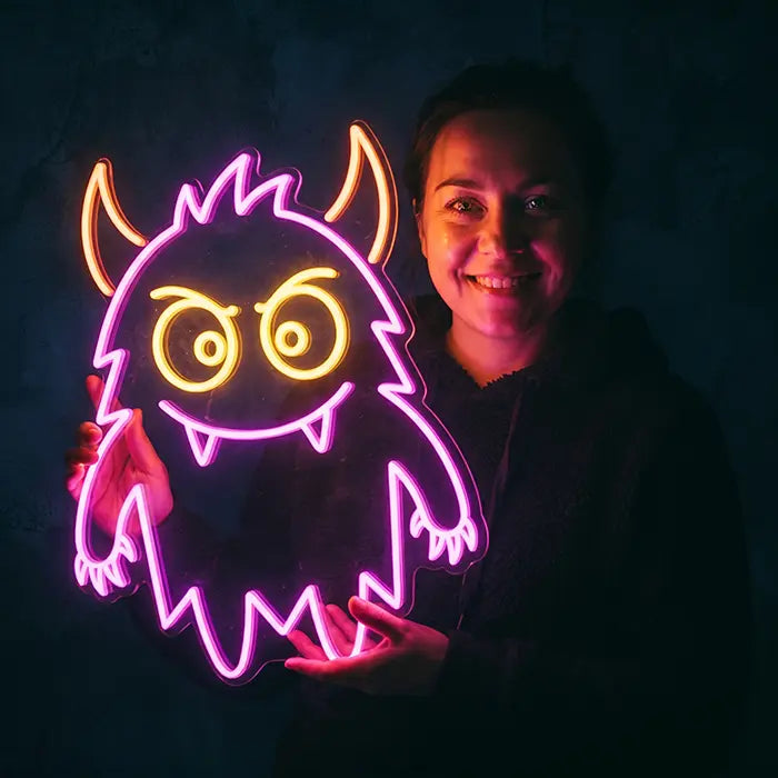 Fussel-Monster Neon LED Schild – Dimmbar mit Fernbedienung | Monster Kinderzimmer Deko