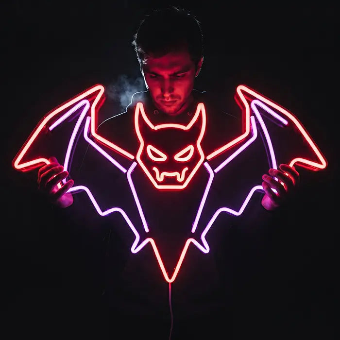 Blutsauger Fledermaus Neon LED Schild – Dimmbar mit Fernbedienung | Halloween Gothic Deko