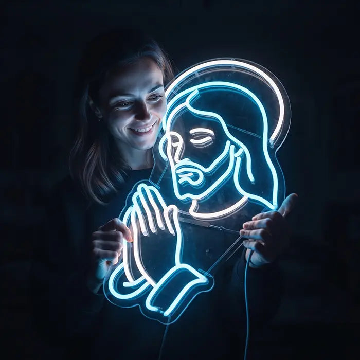 "Bitte um Vergebung" Jesus LED Neoschild XL 55cm