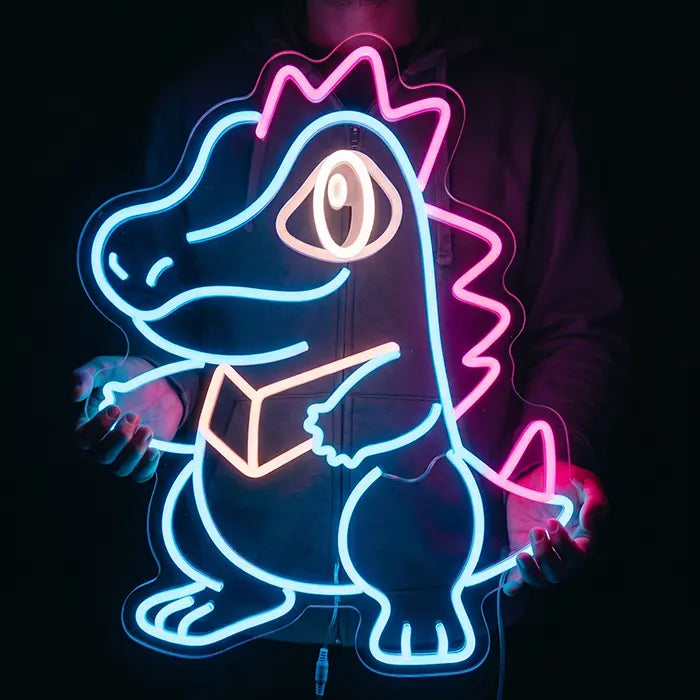 Pokémon Totodile Set Neon LED Sign, design Totodile Punk: held in front of the body with both hands
