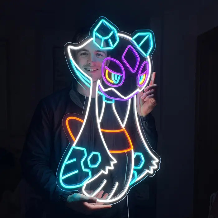 Pokémon Froslass Neon LED Sign held by a smiling man