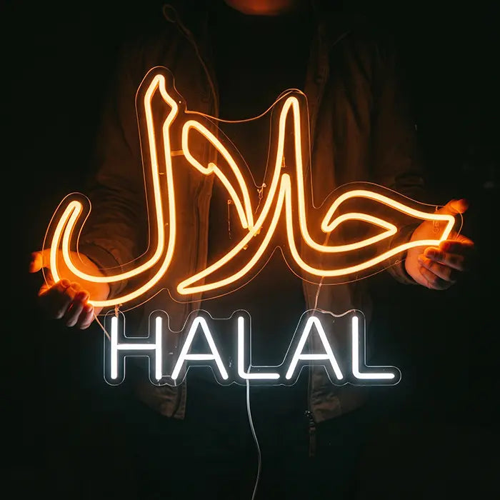 Halal Set Neon LED Sign – 9 Designs, USB or 12V | Restaurant Decor
