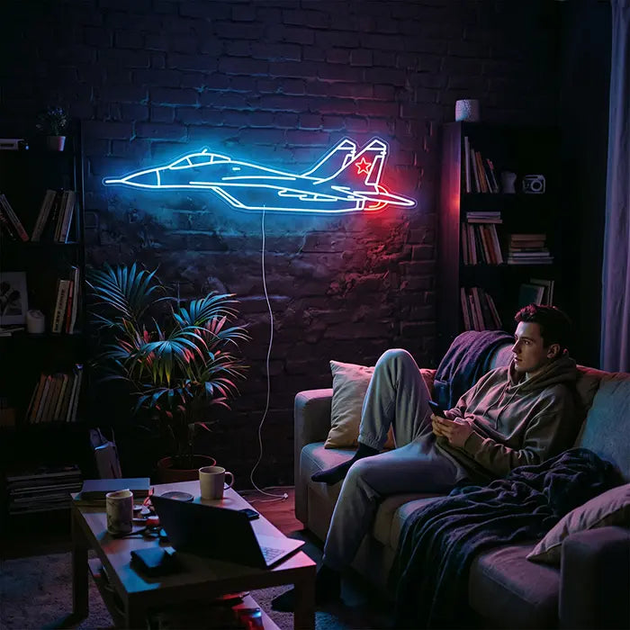 MiG-29 Fighter Jet Set Neon LED Sign – 4 Designs, Dimmable | Aviation Decor