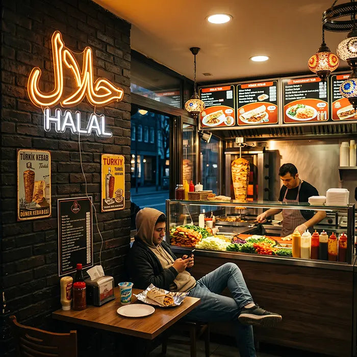 Halal Set Neon LED Sign – 9 Designs, USB or 12V | Restaurant Decor