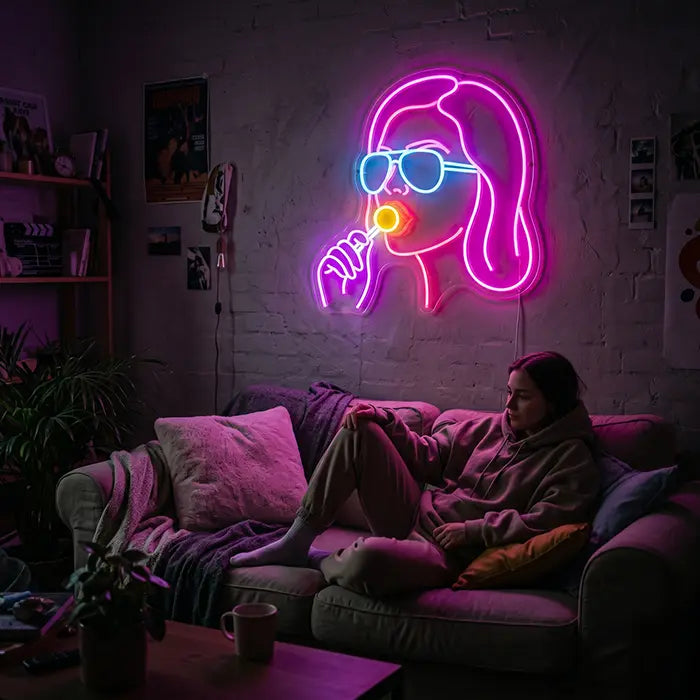 Girl with Lollipop Neon LED Sign – Dimmable with Remote | Pop Art Wall Decor