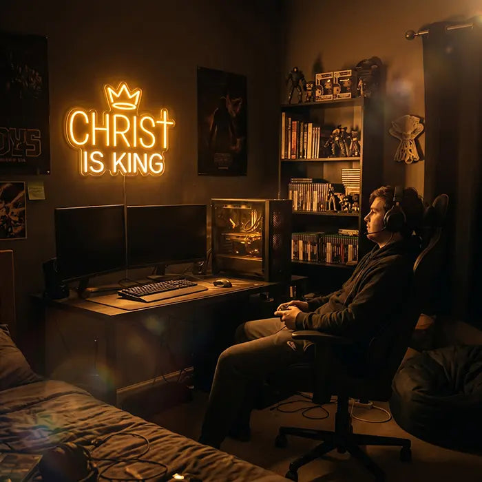 Christ is King Set Neon LED Sign – 7 Designs, USB or 12V | Christian Decor