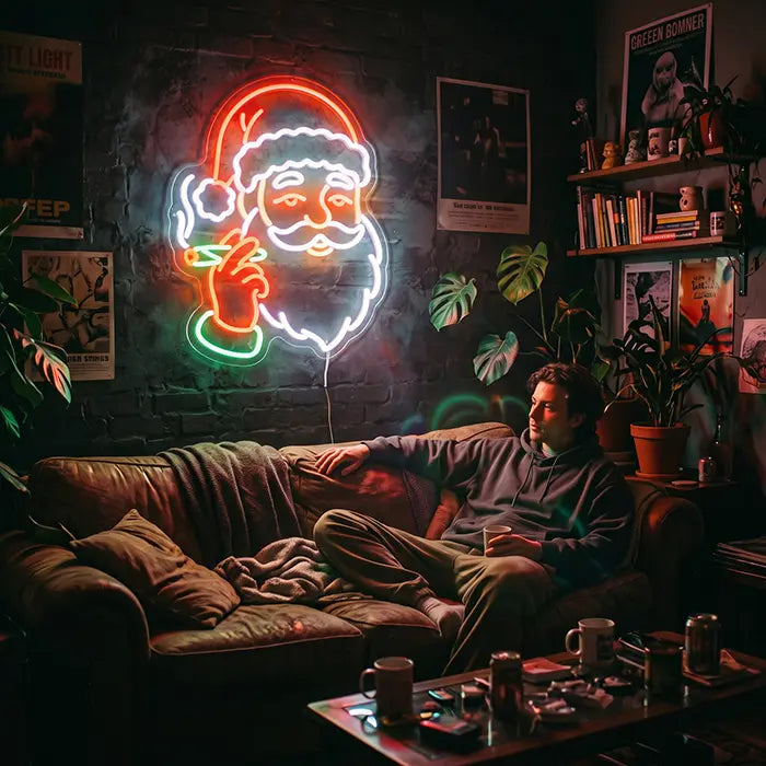 Stoner Santa Neon LED Sign – Dimmable with Remote | Funny Christmas Decor