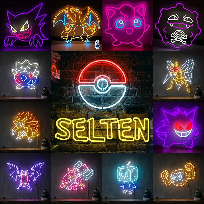 Seltene Pokémon Neon LED Schild – USB & 12V Leuchtschild | Pokémon Sammler Set