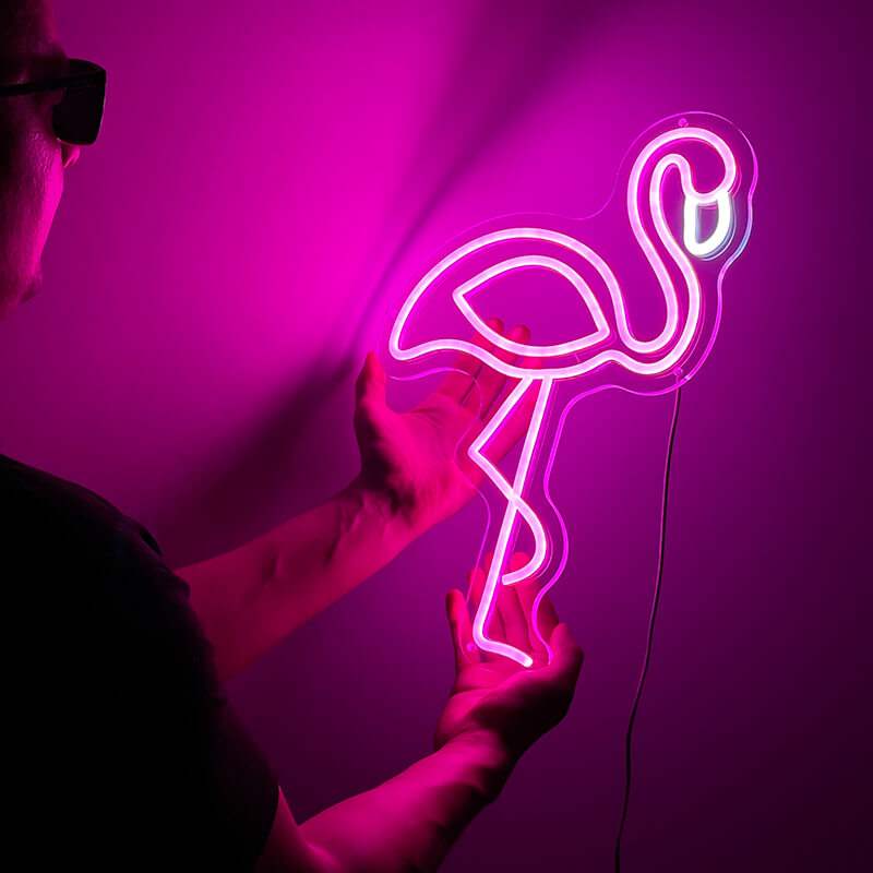 Flamingo Neon LED Schild beleuchtet in Pink – Schlafzimmer Tropical Deko