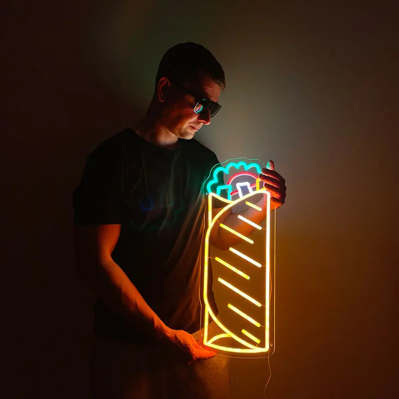 Wrap LED Leuchtschild beleuchtet – Food-Statement fürs Restaurant
