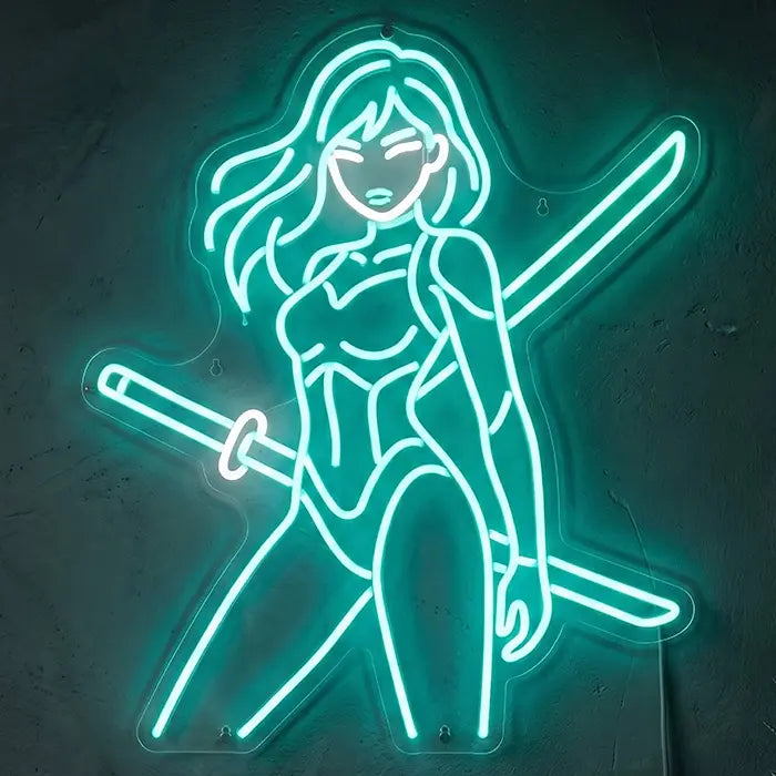 Acura Siko Miaukuza Neon LED Schild – Anime Girl im Japan Yakuza Style als Wanddeko