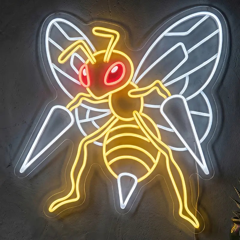 Bibor Beedrill Pokémon Neon LED Schild 12V – Wespen-Pokémon Deko in Gelb-Weiß