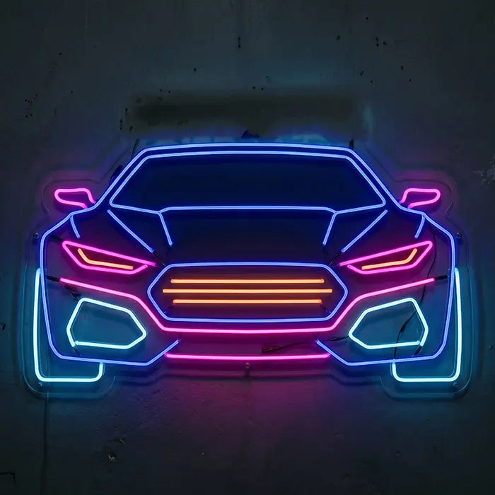 Cyber Car Neon LED Schild – futuristischer Sci-Fi Sportwagen als Wanddeko