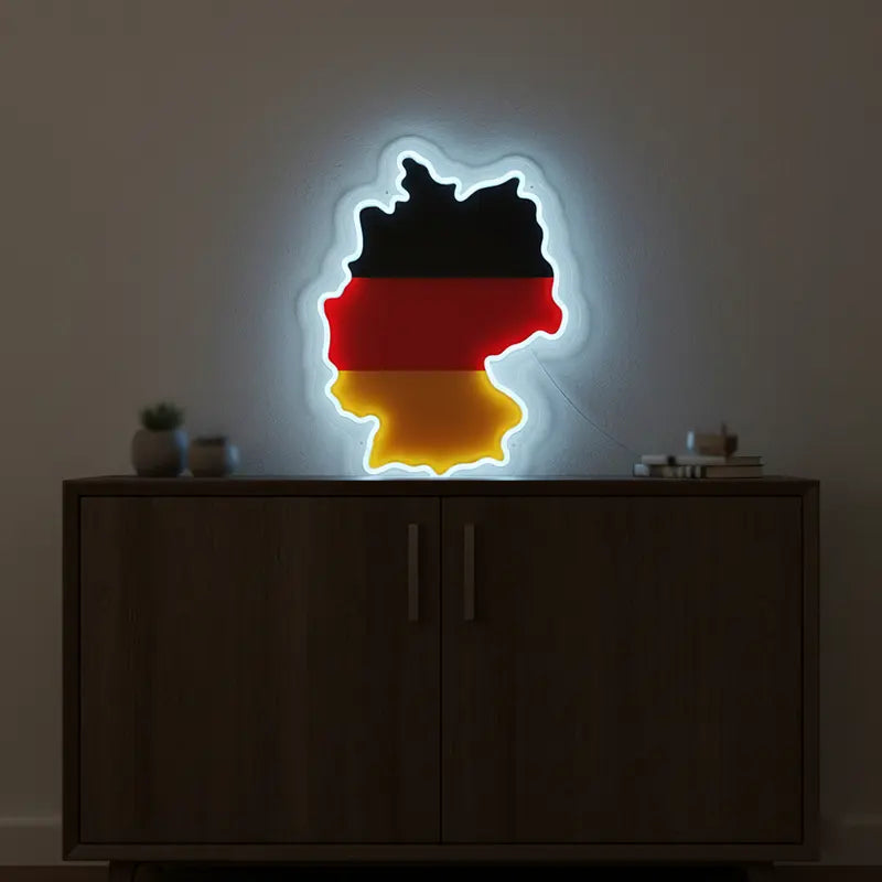 Deutschland-Karte Neon LED Schild – handgefertigte patriotische Wanddeko in Landesfarben