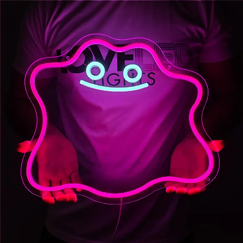 Ditto LED Leuchtschild beleuchtet – Pink Pokémon Wanddeko