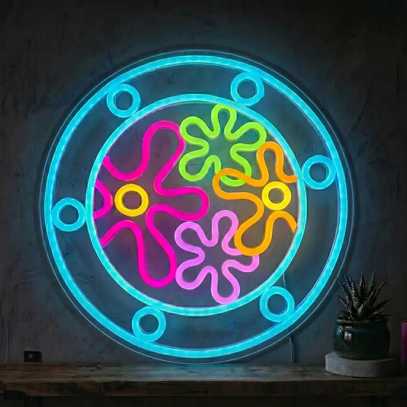 Steinhaus Neon LED Schild – Patricks Felsen als beleuchtete Cartoon-Wanddeko