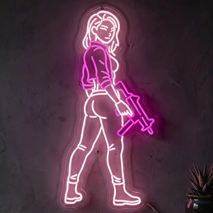 Miaukuza Neon LED Schild – Japan Anime Girl mit Katana als Wanddeko