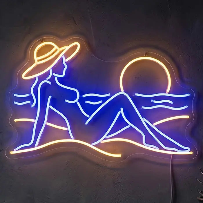 Beach Vibes Neon LED Schild – Golden Hour Sonnenuntergang Wanddeko
