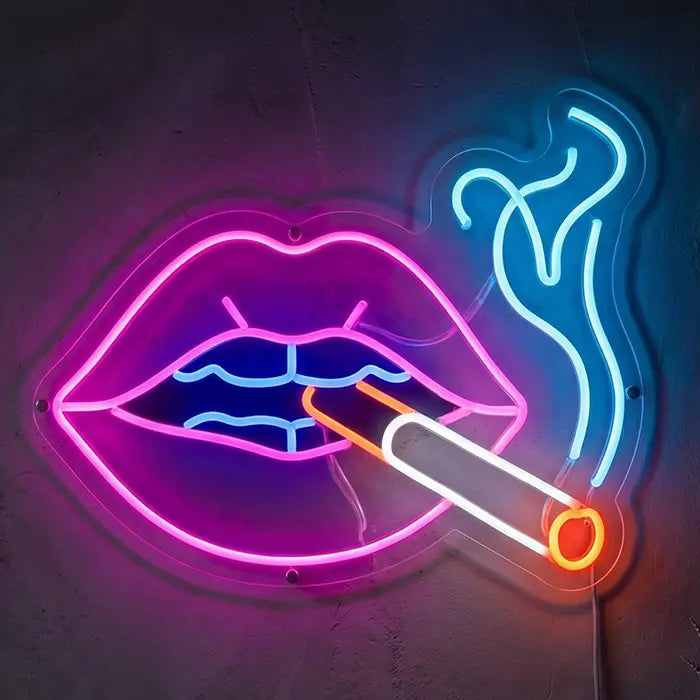 Lippen Neon LED Schild 12V – stylisches Cyberpunk Mund-Motiv als Wanddeko