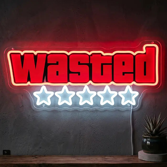 WASTED Neon LED Schild – USB Leuchtschild | GTA Game Over Gaming Deko