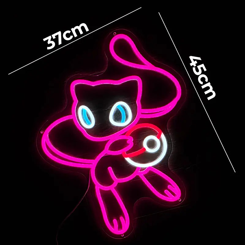 Mew Neon-Leuchte auf einem Aufsteller platziert, ideal als Tischdeko oder indirekte Beleuchtung.