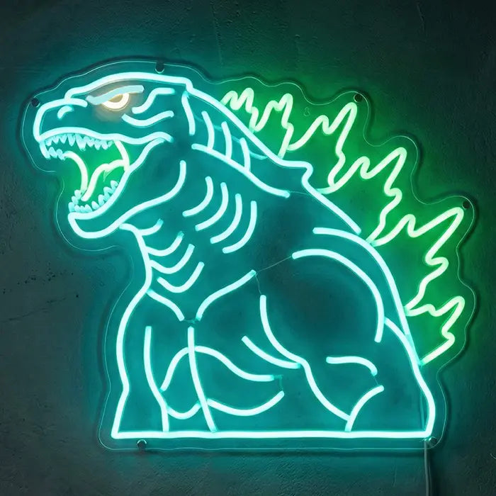 Godzilla Kraft grüner Flamme Neon LED Schild – Japan Art Style als Wanddeko
