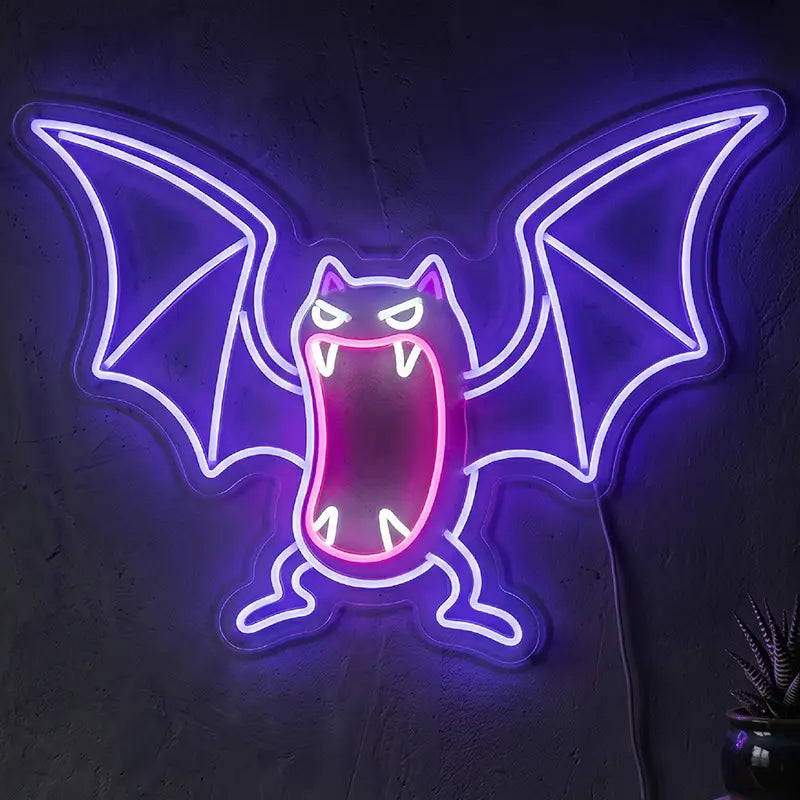 Golbat Pokémon Neon LED Schild USB – Fledermaus-Pokémon Deko in Violett-Pink