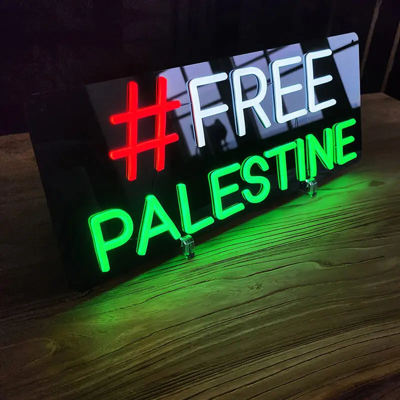 Free Palestine Neon LED Schild auf 6mm Acrylplatte – Lounge Wanddeko