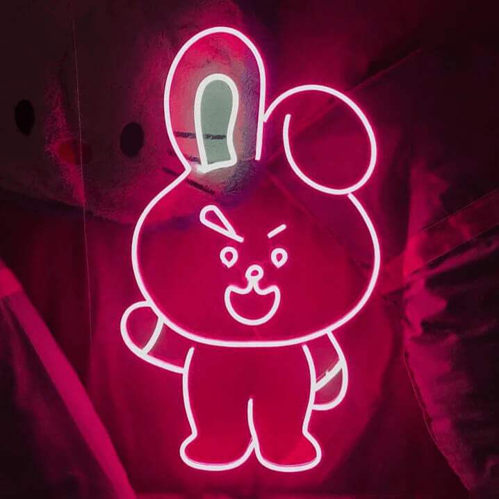 Pinker Hase Neonschild dimmbar 9 Stufen USB – handgefertigte Hasen Deko