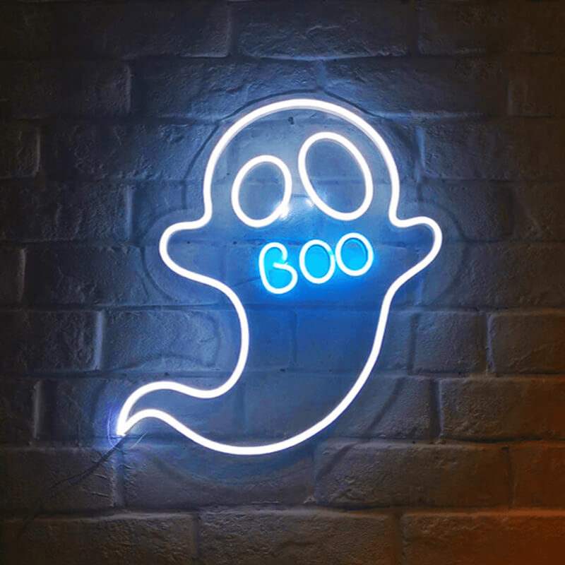 Boo Geist Neon LED Schild USB – Halloween Wanddeko mit freundlichem Geist