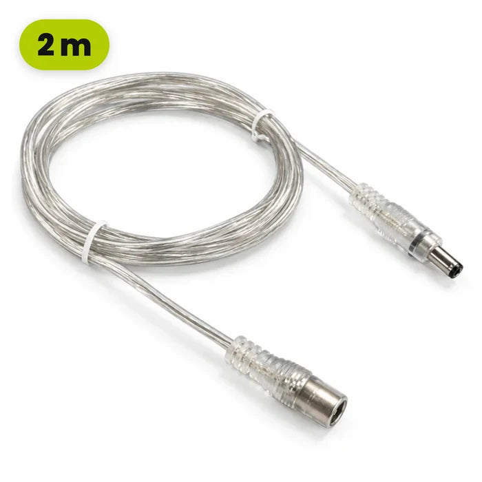 Prolunga per cavo da 2 m per insegne al neon LED 12V, cavo trasparente con spina DC e connettore femmina DC
