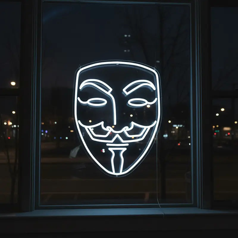 Maske Neon LED Schild – Anonymous Bewegung als stylische Wandbeleuchtung