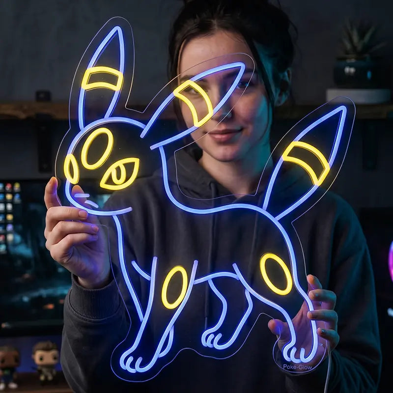 Nachtara Umbreon Pokémon Neon LED Schild USB – Dunkel-Pokémon Wanddeko in Blau-Gelb