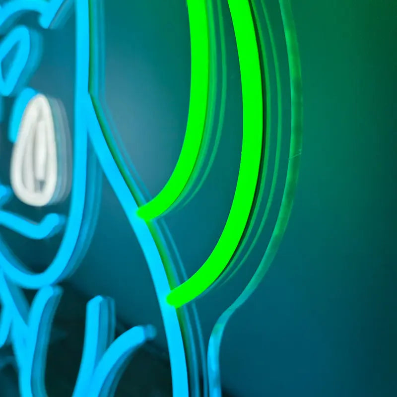 Hochwertiges LED-Leuchtschild im Stil einer klassischen Neonröhre mit dem Motiv des Starter-Pokémon Bisasam