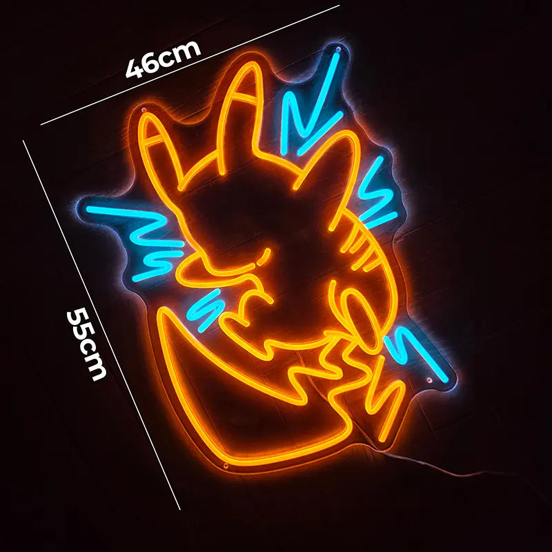 Pikachu Action-Pose Neon Licht – Pokémon Kampfszene Wanddeko